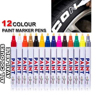 12-paint-pen-permanent-pens-marker-many-colours-for-metal-glass-rubber-car-tyre